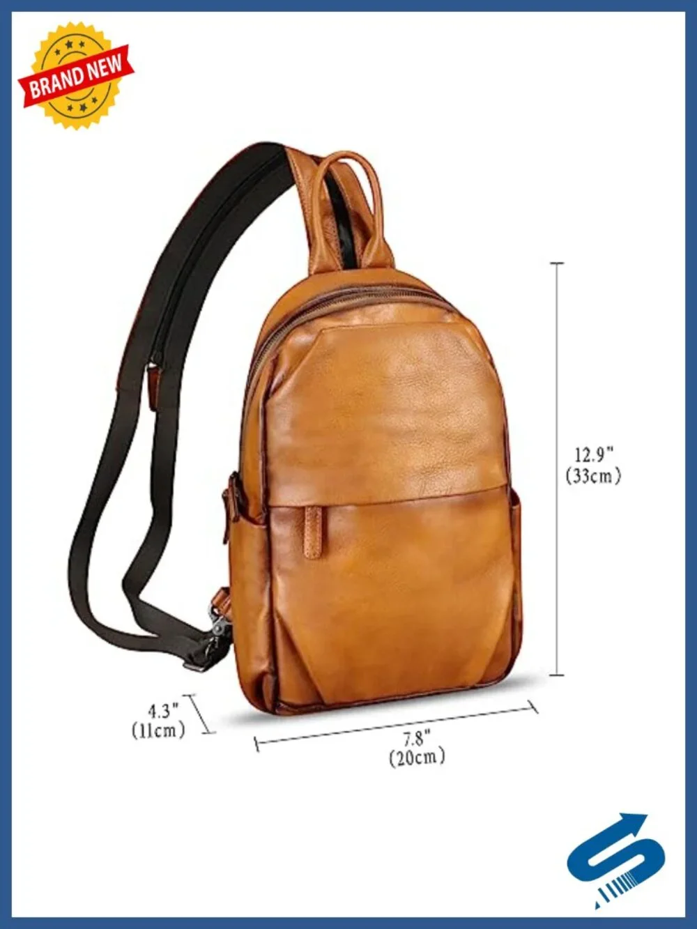 Genuine Leather Convertible Sling Bag Backpack Crossbody Shoulder Daypack